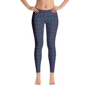 Phish Red Circle Donut Leggings, Fishman Donut Blue with Red Donuts.